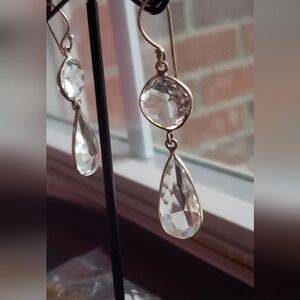 White Topaz Gemstone & Silver Earrings, Diamond White, Huge Stones, Artisanal